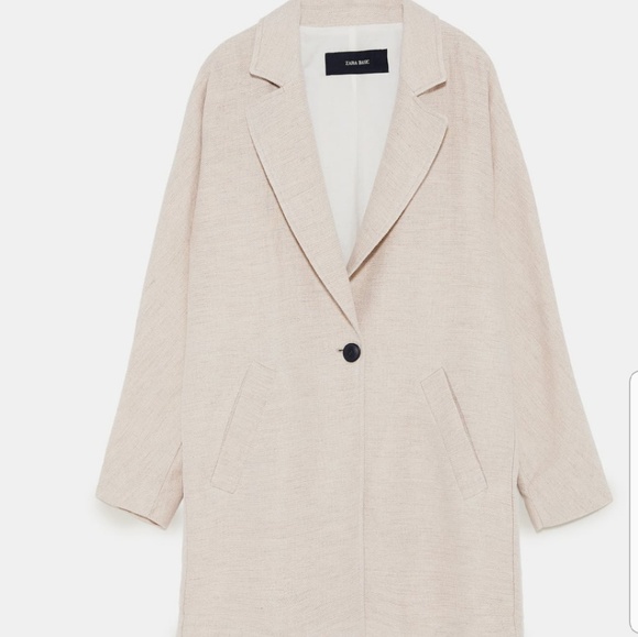 ZARA LINEN RUSTIC SAND CREAM OVERSIZED BLAZER - Picture 2 of 8